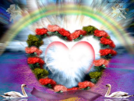 un coeur avec deux cignes